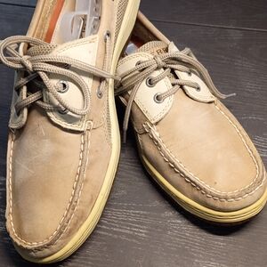 Sperry Men's 10M Boat Shoes in Tan and Cream Leather. Nearly NEW